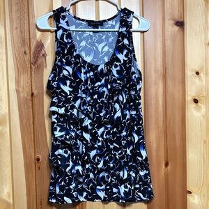 White House Black Market Black and Blue Patterned Blouse